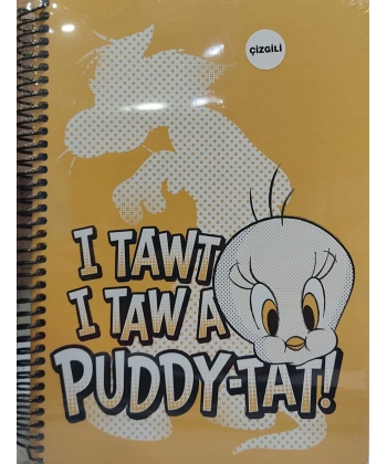 Tweety I Tawt I Taw a Puddy Tat Spiralli Defter Açık Şarı 80 yp.17*24