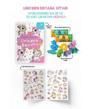 Unicorn Boyama Kitabı - Oyun Hamuru, Oyuncak ve Çıkartma Hediyeli