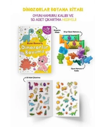 Dinozorlar Boyama Kitabı - Oyun Hamuru, Oyuncak ve Çıkartma Hediyeli
