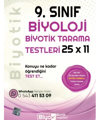 9. Sınıf Biyoloji 25 x 11 Biyotik Tarama Testleri