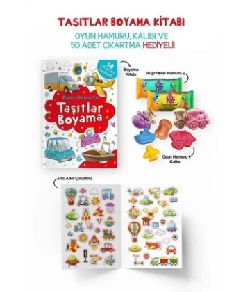 Taşıtlar Boyama Kitabı - Oyun Hamuru, Oyuncak ve Çıkartma Hediyeli