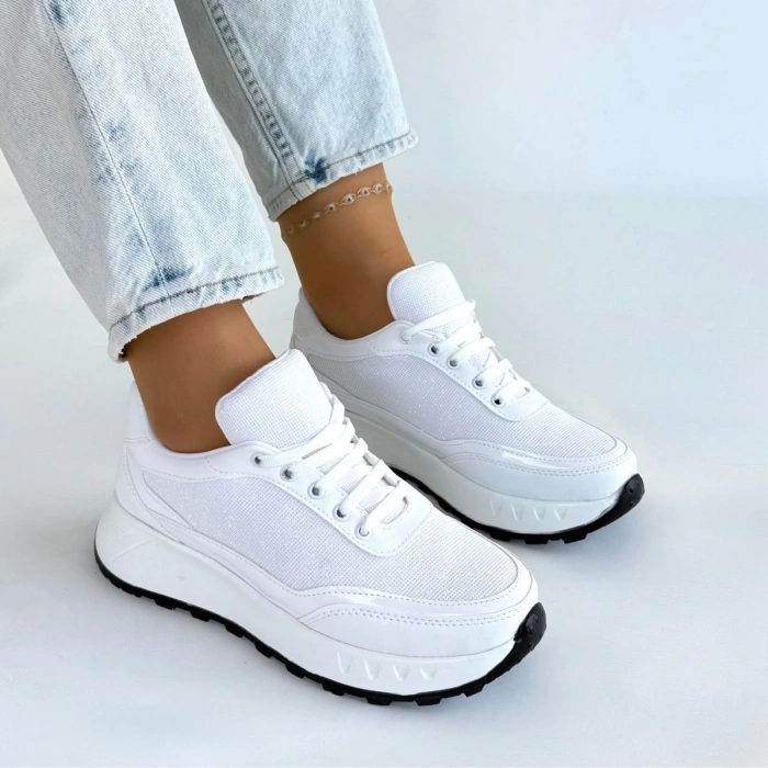 Edva Beyaz Cilt Bağcıklı Spor Ayakkabı