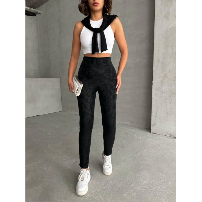 Gizli yan fermuarlı bulut desenli tayt siyah h248638