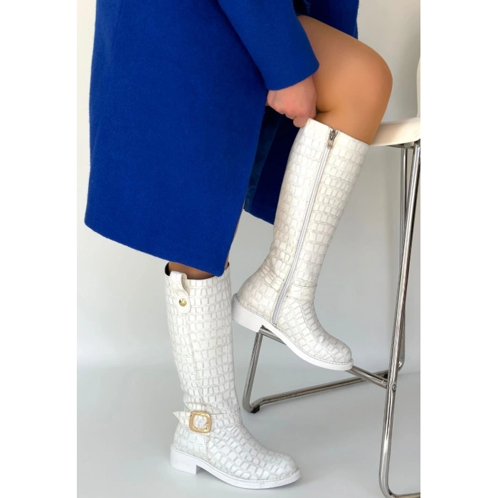 Metta Beyaz Cilt Desenli Çizme