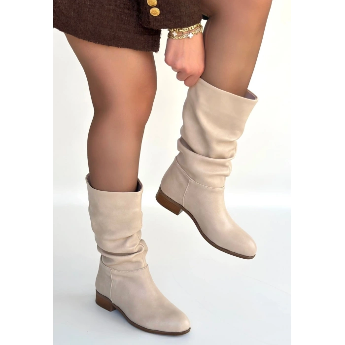 Plod Bej Cilt Körüklü Çizme