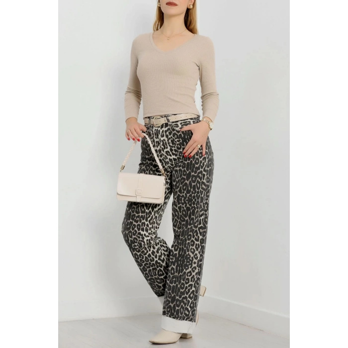 V yaka kaşkorse bluz bej a3699