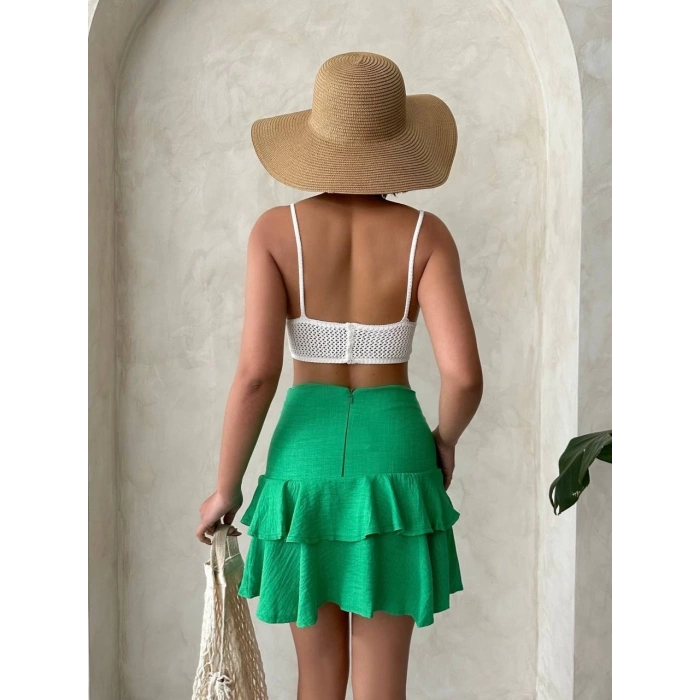 Valonlu fırfırlı etek yeşil s24681
