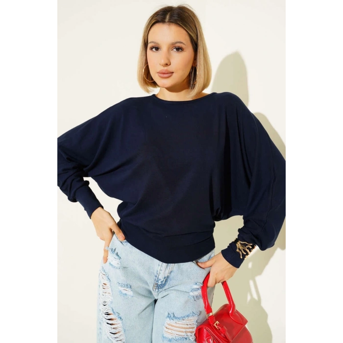 Yarasa Kol Salaş Bluz Lacivert T4273
