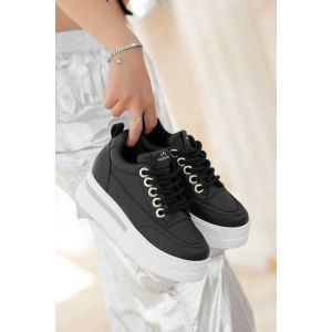 Lulu Siyah Cilt Beyaz Tabanlı Bağcıklı Spor Ayakkabı