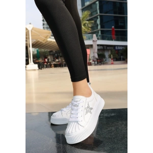 Piata Beyaz Cilt Bağcıklı Spor Ayakkabı