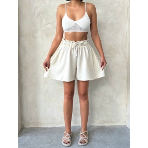 Volanlı keten şort bej s255058