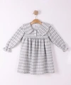2-5 yaş Kız Çocuk Ekose Pamuklu Jakar Kumaş Uzun Kollu Kışlık Şık Elbise