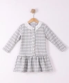 2-5 yaş Düğmeli Kız Çocuk Ekose Pamuklu Jakar Kumaş Uzun Kollu Kışlık Şık Elbise