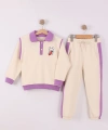 4-8 Yaş Kız Çocuk Yarım patlı 3 İplik Şardonlu Kumaş Alt Üst Takım | Kışlık Çocuk Eşofman Takımı