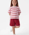 3-10 Yaş Kız Çocuk %100 Pamuk Yazlık Çizgili Takım | Oversize Tişört ve Şort