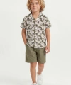 4-8 Yaş Erkek Çocuk Keten %100 Pamuk Yazlık Takım  – Desenli Gömlek ve Şort Rahat Kesim Kombin