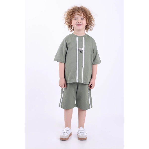 Şeritli Ve Aksesuarlı 3-6 Yaş Oversize Erkek Çocuk Şortlu Yazlık Takım