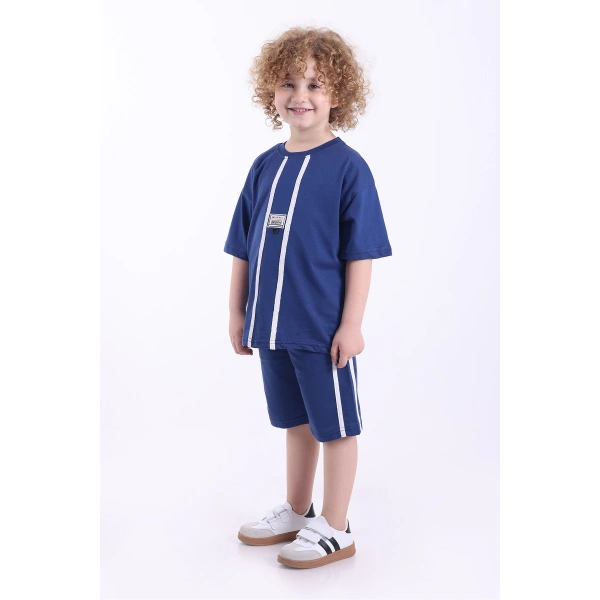 Şeritli Ve Aksesuarlı 3-6 Yaş Oversize Erkek Çocuk Şortlu Yazlık Takım