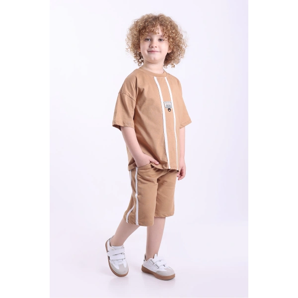 Şeritli Ve Aksesuarlı 3-6 Yaş Oversize Erkek Çocuk Şortlu Yazlık Takım