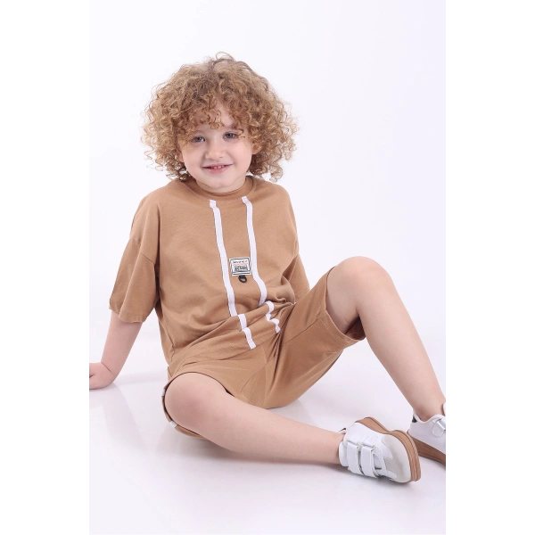 Şeritli Ve Aksesuarlı 3-6 Yaş Oversize Erkek Çocuk Şortlu Yazlık Takım