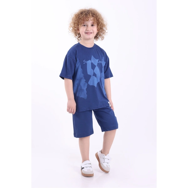 S Baskılı Arma Detaylı 3-6 Yaş Oversize Erkek Çocuk Şortlu Yazlık Takım