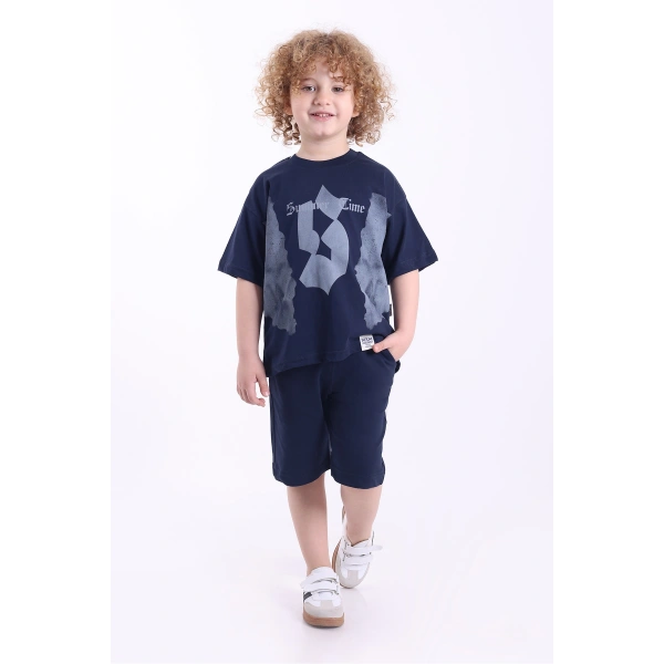 S Baskılı Arma Detaylı 3-6 Yaş Oversize Erkek Çocuk Şortlu Yazlık Takım