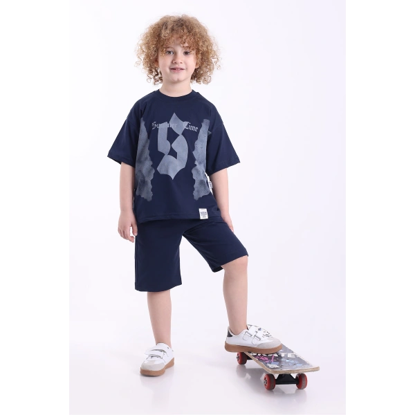 S Baskılı Arma Detaylı 3-6 Yaş Oversize Erkek Çocuk Şortlu Yazlık Takım