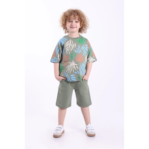 Palmiye Baskılı 3-6 Yaş Oversize Erkek Çocuk Şortlu Yazlık Takım