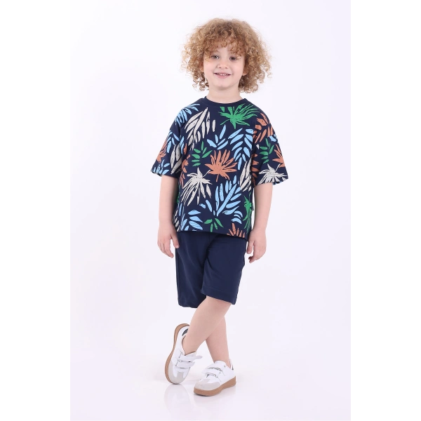 Palmiye Baskılı 3-6 Yaş Oversize Erkek Çocuk Şortlu Yazlık Takım