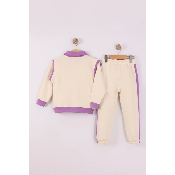 4-8 Yaş Kız Çocuk Yarım patlı 3 İplik Şardonlu Kumaş Alt Üst Takım | Kışlık Çocuk Eşofman Takımı