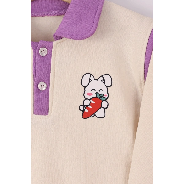 4-8 Yaş Kız Çocuk Yarım patlı 3 İplik Şardonlu Kumaş Alt Üst Takım | Kışlık Çocuk Eşofman Takımı