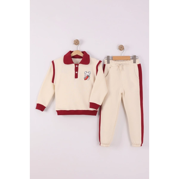 4-8 Yaş Kız Çocuk Yarım patlı 3 İplik Şardonlu Kumaş Alt Üst Takım | Kışlık Çocuk Eşofman Takımı