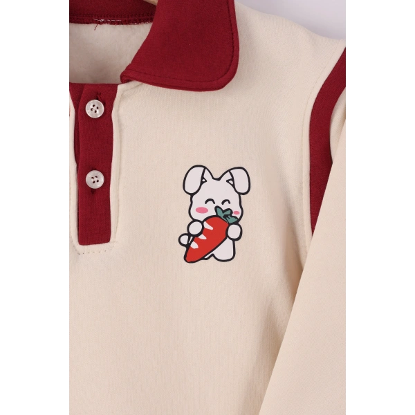 4-8 Yaş Kız Çocuk Yarım patlı 3 İplik Şardonlu Kumaş Alt Üst Takım | Kışlık Çocuk Eşofman Takımı