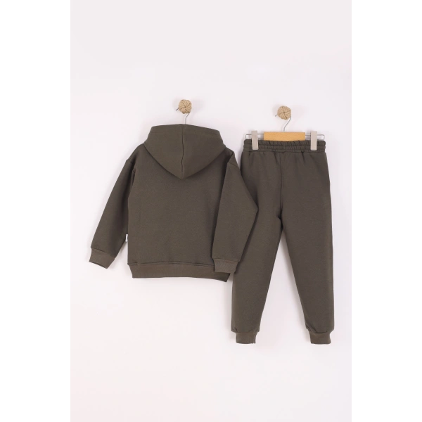 4-8 Yaş Erkek Çocuk fermuarlı 3 İplik Şardonlu Kumaş Alt Üst Takım | Kışlık Çocuk Eşofman Takımı