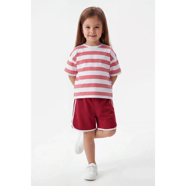 3-10 Yaş Kız Çocuk %100 Pamuk Yazlık Çizgili Takım | Oversize Tişört ve Şort