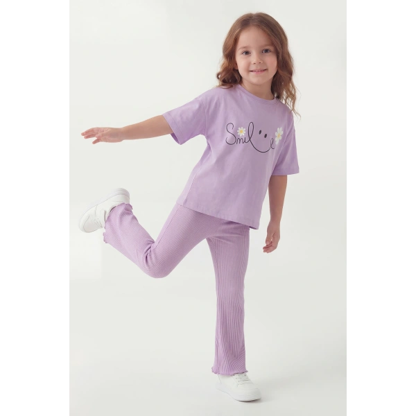 3-10 Yaş Kız Çocuk %100 Pamuk Yazlık Takım | Tişört ve Fitilli Tayt