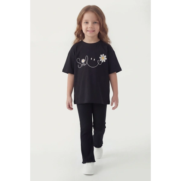 3-10 Yaş Kız Çocuk %100 Pamuk Yazlık Takım | Tişört ve Fitilli Tayt