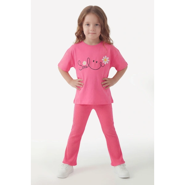 3-10 Yaş Kız Çocuk %100 Pamuk Yazlık Takım | Tişört ve Fitilli Tayt