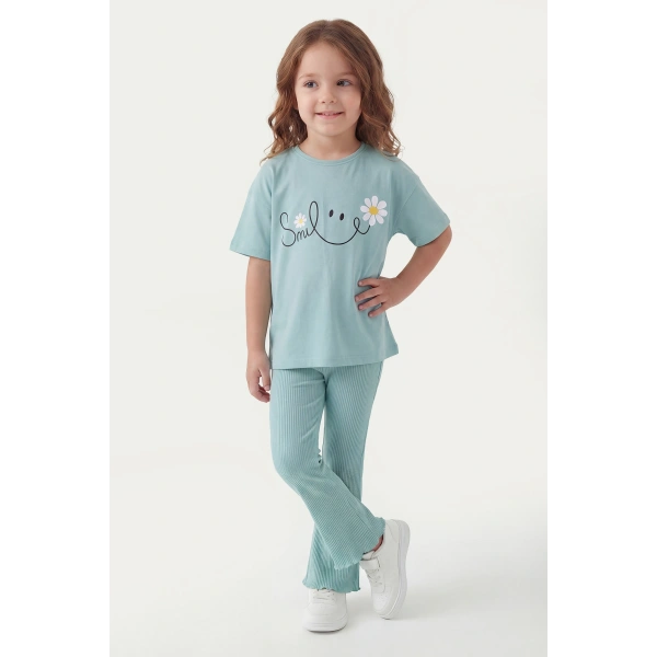 3-10 Yaş Kız Çocuk %100 Pamuk Yazlık Takım | Tişört ve Fitilli Tayt