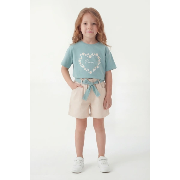 3-10 Yaş Kız Çocuk %100 Pamuk Yazlık Takım | Tişört ve Dokuma şort