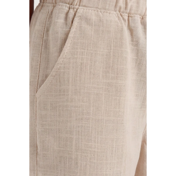 4-8 Yaş Erkek Çocuk Keten %100 Pamuk Yazlık Takım –Desenli Gömlek ve Şort Rahat Kesim Kombin