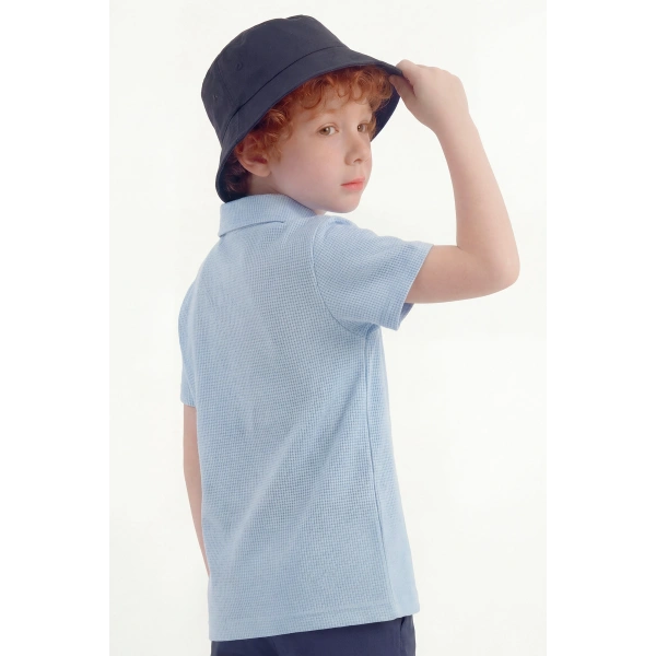 3-6 Yaş Erkek Çocuk Şapkalı Waffle Tişört & Gabardin Şort Takım | Rahat Kalıp Yazlık Kombin