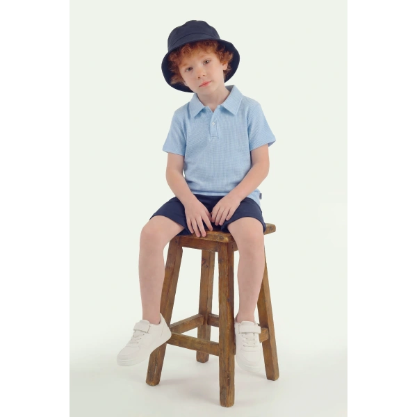 3-6 Yaş Erkek Çocuk Şapkalı Waffle Tişört & Gabardin Şort Takım | Rahat Kalıp Yazlık Kombin