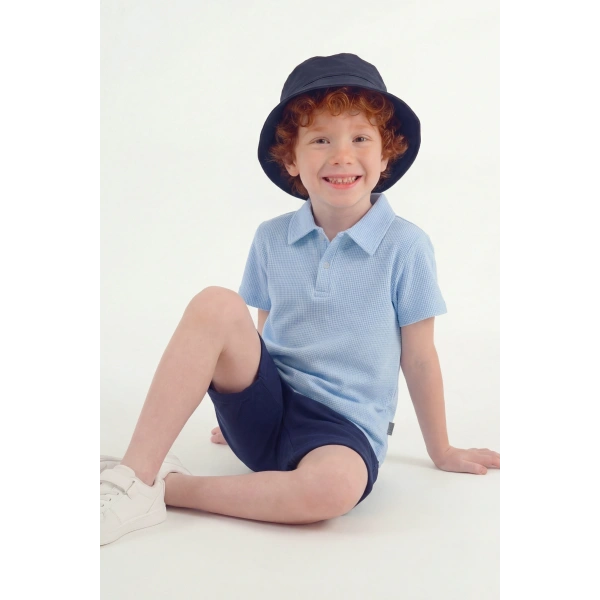3-6 Yaş Erkek Çocuk Şapkalı Waffle Tişört & Gabardin Şort Takım | Rahat Kalıp Yazlık Kombin