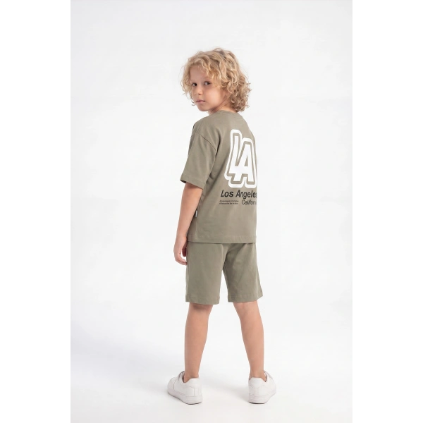 5-12 Yaş Erkek Çocuk Oversize LA Baskı Şortlu Takım | %100 Pamuk Rahat Yazlık Kombin