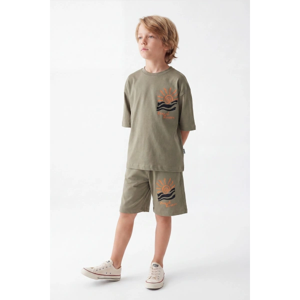 5-12 Yaş Erkek Çocuk Oversize Güneş Baskı Şortlu Takım | %100 Pamuk Rahat Yazlık Kombin
