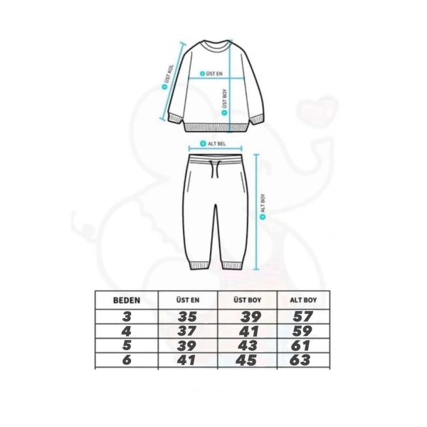 3-6 Yaş 3 İplik Şardonlu Kumaş Alt Üst Takım | Kışlık Çocuk Eşofman Takımı