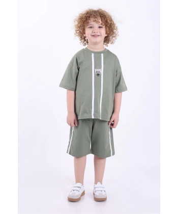 Şeritli Ve Aksesuarlı 3-6 Yaş Oversize Erkek Çocuk Şortlu Yazlık Takım