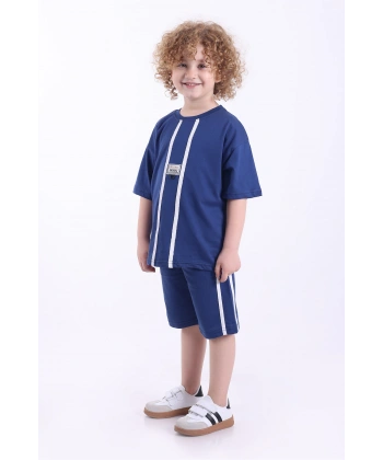 Şeritli Ve Aksesuarlı 3-6 Yaş Oversize Erkek Çocuk Şortlu Yazlık Takım