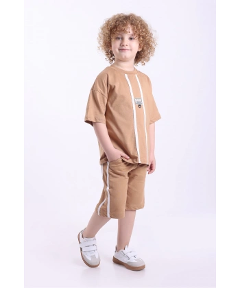 Şeritli Ve Aksesuarlı 3-6 Yaş Oversize Erkek Çocuk Şortlu Yazlık Takım